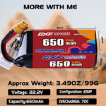 DXF LiPo Battery 6S 22.2V 650mAh 70C with PH2.0 / JST / XT30 / SM / XT60 / EC5 / XT90 for FPV Drone Whoop Micro Racing