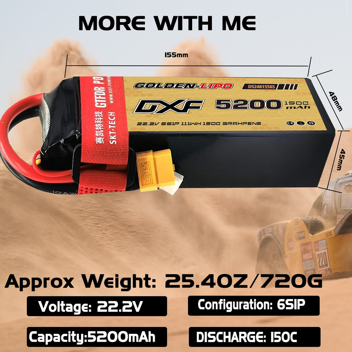 DXF Lipo Battery 6S 22.2V 5200mAh 150C Graphene Softcase with EC5 / T / TRX / XT60 / XT90 / XT150 / Q8s Plug for RC 1/8 1/10 Buggy Truck Car Off-Road Drone