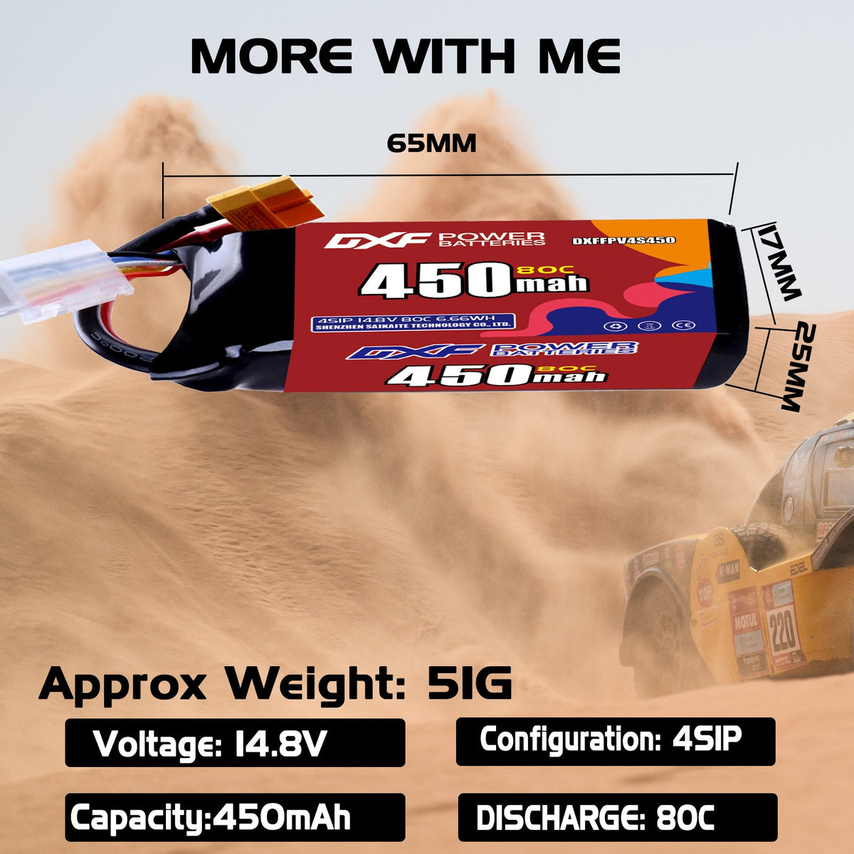 DXF LiPo Battery 4S 14.8V 450mAh 80C with PH2.0 / JST / XT30 / SM / XT60 / EC5 / XT90 for FPV Drone Whoop Micro Racing