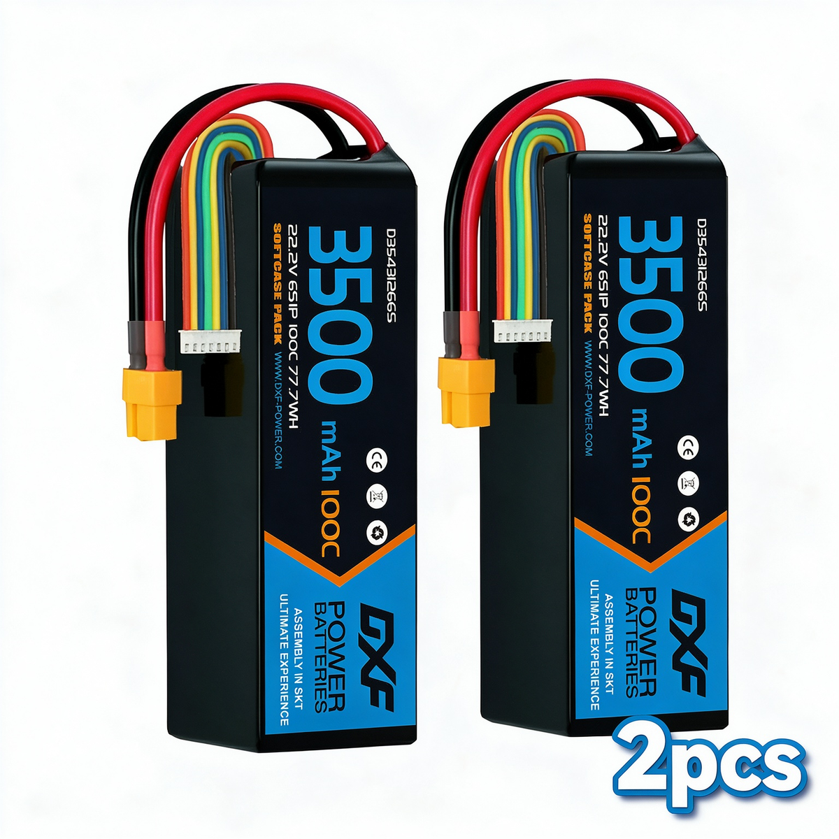 DXF 6S 22.2V 3500mAh 140C Gold Version Graphene LiPo Soft Case Battery with 12AWG XT60 Plug for RC Car Boat Airplane FPV Racing Drone (1-6 Pack Available)