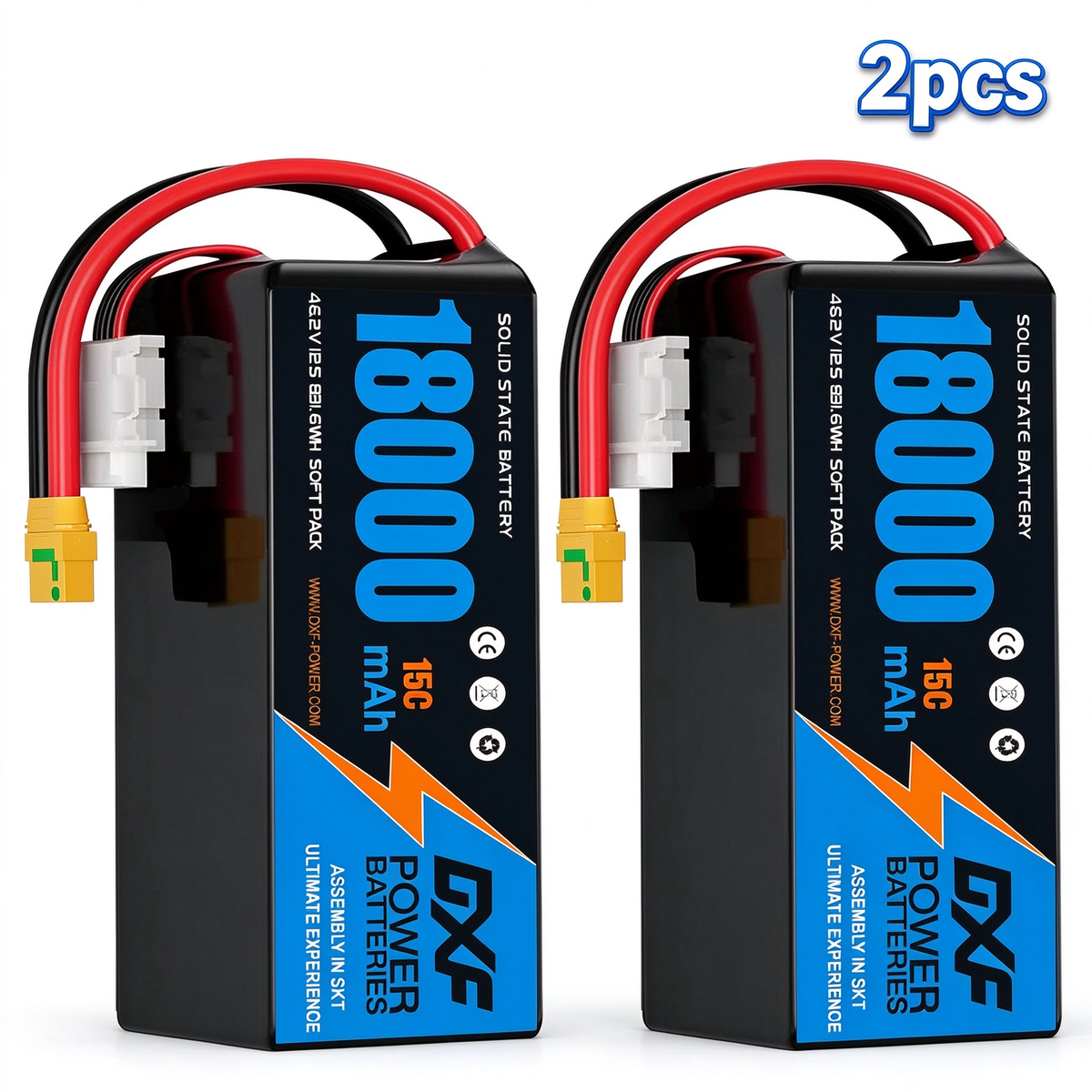 DXF SEMI-SOLID 12S 46.2V 18000mAh 15C Soft Case LiPo Battery with 8AWG Wire for Toy Cars, Boats, UAVs & Drones (1-6 Pack)