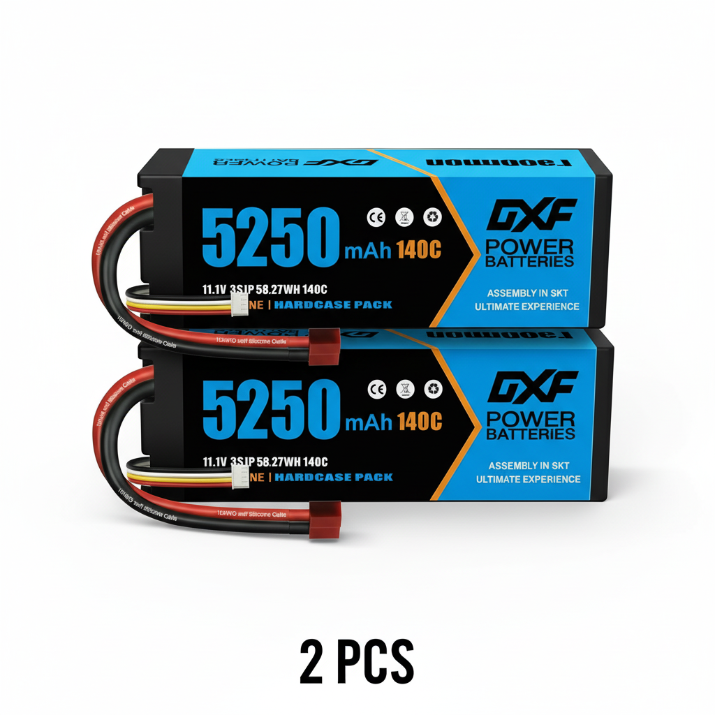 DXF 3S 11.1V 5250mAh 140C Graphene Hardcase LiPo Battery with Deans T-Plug & 10AWG Wire (1-6 Pack)