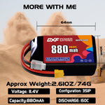 DXF 3S 11.4V 880mAh 150C LiPo Battery for FPV Micro Drones (PH2.0 / JST / XT30 / SM / XT60 / EC5 / XT90 Options)
