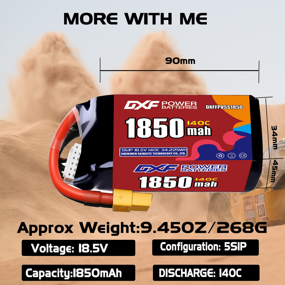DXF 5S 18.5V 1850mAh 140C LiPo Battery for FPV Micro Drones (PH2.0 / JST / XT30 / SM / XT60 / EC5 / XT90 Options)