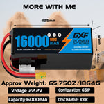 DXF LiPo Battery 6S 22.2V 16000mAh 100C Graphene Softcase Blue with EC5 / T / TRX / XT60 / XT90 / XT150 / Q8s Plug for RC 1/8 1/10 Buggy Truck Car Off-Road Drone