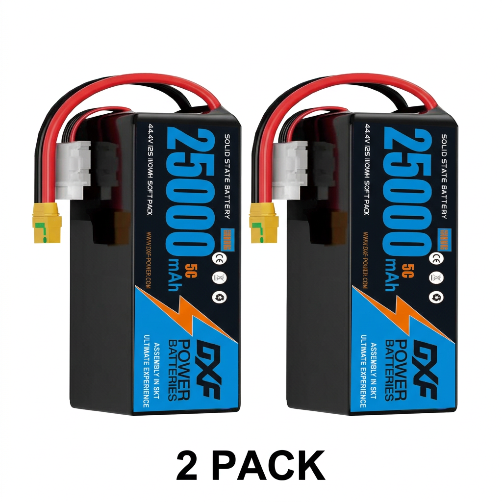 DXF SEMI-SOLID 14S 51.8V 25000mAh 5C Soft Case LiPo Battery with 8AWG Wire for Toy Cars, Boats, UAVs & Drones (1-6 Pack)