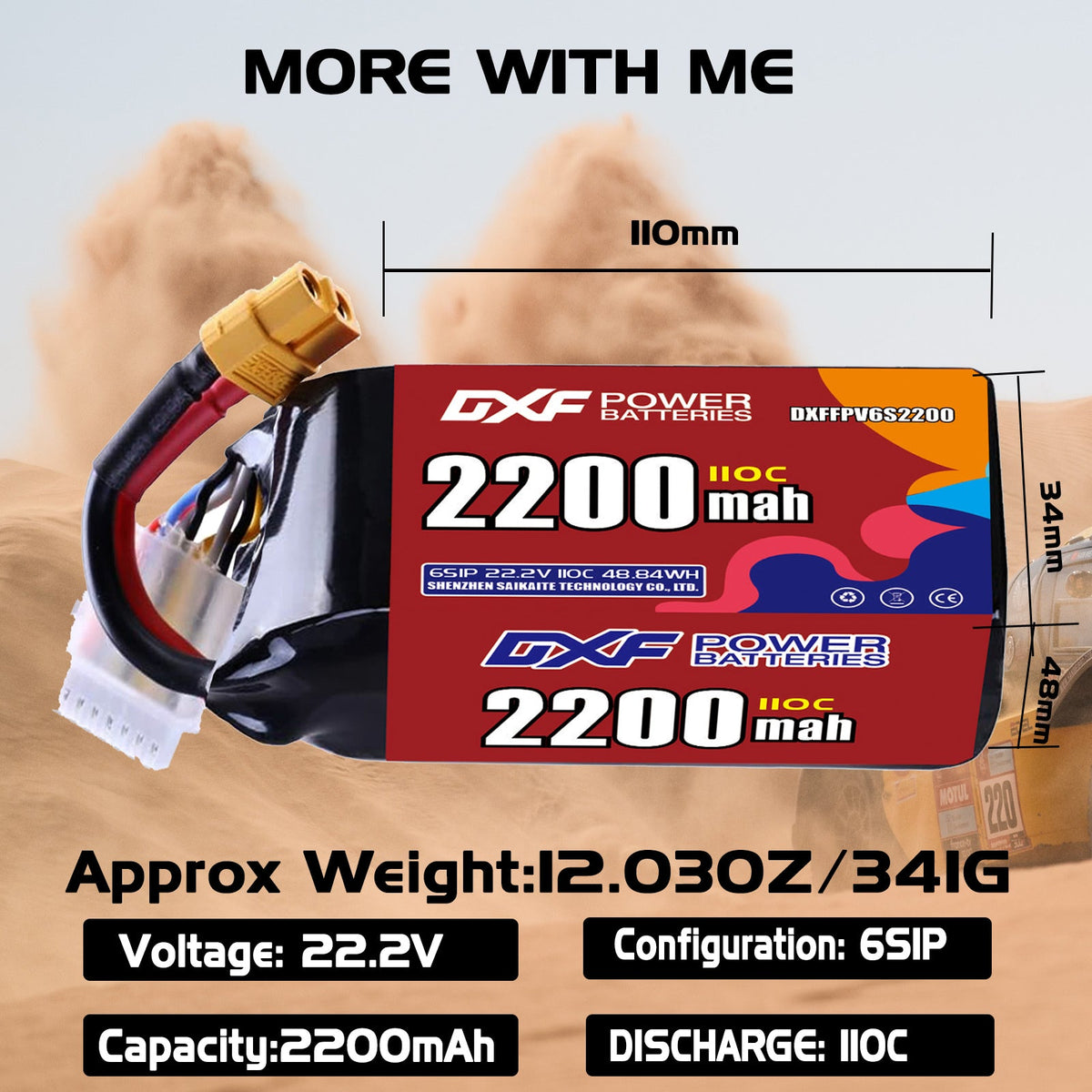 DXF LiPo Battery 6S 22.2V 2200mAh 110C with PH2.0 / JST / XT30 / SM / XT60 / EC5 / XT90 for FPV Drone Whoop Micro Racing