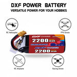 DXF 6S 22.2V 2200mAh 150C Graphene Softcase LiPo Battery with XT60 & 12AWG Wire (1-6 Pack)