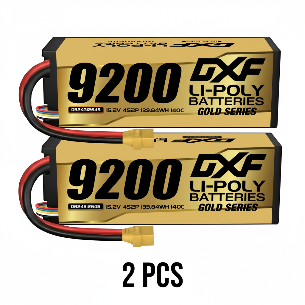 DXF GoldSeries 4S HV 15.2V 9200mAh 140C Graphene Hardcase LiPo Battery with XT90 & 10AWG Wire (1-6 Pack)