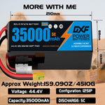 DXF SEMI-SOLID 12S 44.4V 35000mAh 5C Soft Case LiPo Battery with 8AWG Wire for Toy Cars, Boats, UAVs & Drones (1-6 Pack)