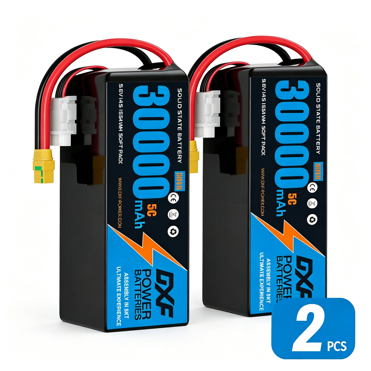 DXF SEMI-SOLID 14S 51.8V 30000mAh 5C Soft Case LiPo Battery with 8AWG Wire for Toy Cars, Boats, UAVs & Drones (1-6 Pack)