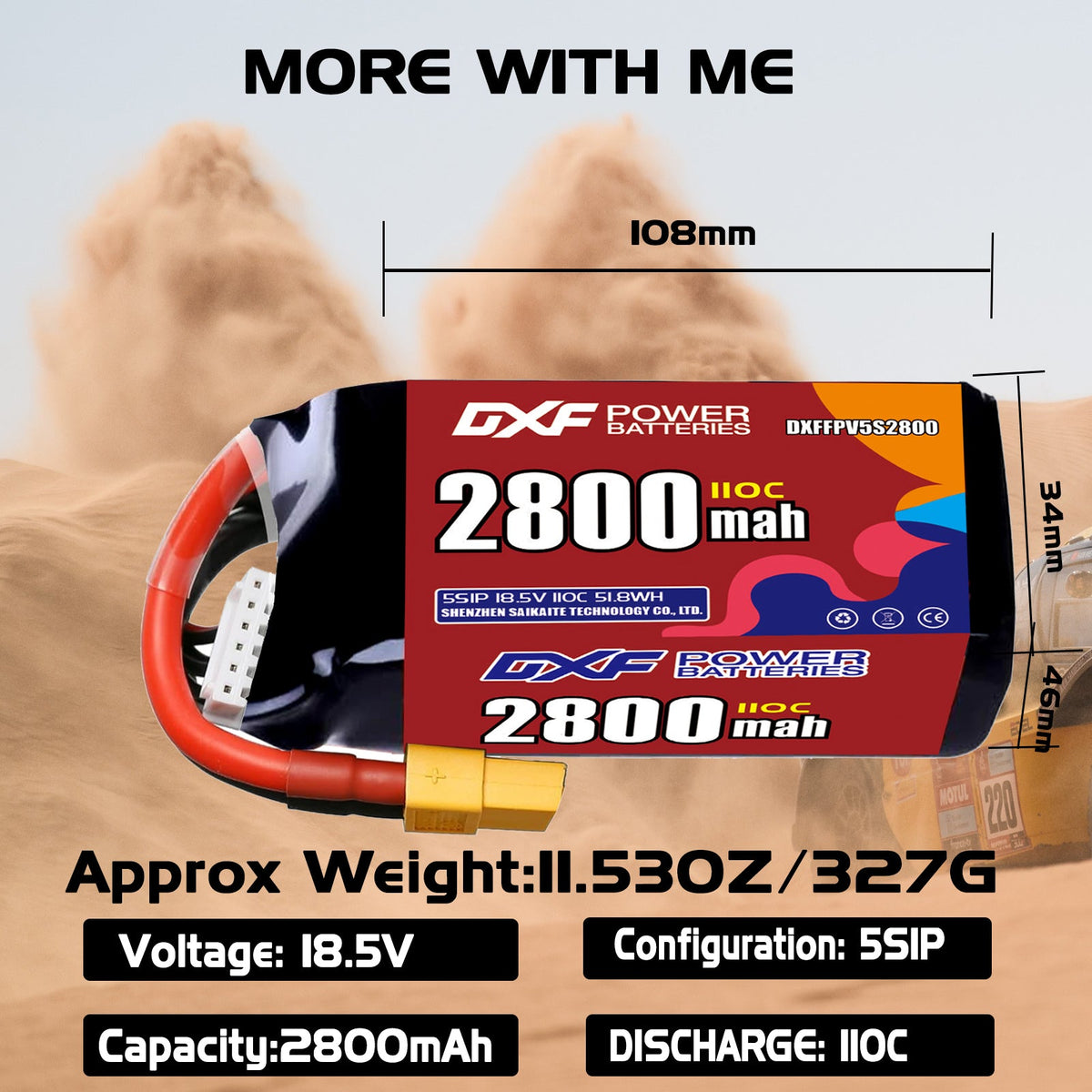 DXF 6S 22.8V 650mAh 120C LiPo Battery for FPV Micro Drones (PH2.0 / JST / XT30 / SM / XT60 / EC5 / XT90 Options)
