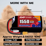 DXF 2S 7.4V 1550mAh 140C LiPo Battery for FPV Micro Drones (PH2.0 / JST / XT30 / SM / XT60 / EC5 / XT90 Options)