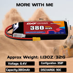 DXF 3S 11.4V 380mAh 90C LiPo Battery for FPV Micro Drones (PH2.0 / JST / XT30 / SM / XT60 / EC5 / XT90 Options)