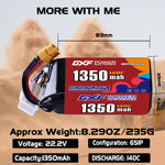 DXF 6S 22.2V 1350mAh 140C LiPo Battery for FPV Micro Drones (PH2.0 / JST / XT30 / SM / XT60 / EC5 / XT90 Options)