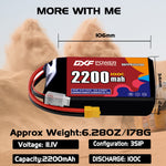 DXF 3S 11.1V 2200mAh 100C LiPo Battery for FPV Micro Drones (PH2.0 / JST / XT30 / SM / XT60 / EC5 / XT90 Options)