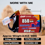 DXF 4S 15.2V 850mAh 120C LiPo Battery for FPV Micro Drones (PH2.0 / JST / XT30 / SM / XT60 / EC5 / XT90 Options)