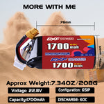DXF LiPo Battery 6S HV 22.8V 1700mAh 60C with PH2.0 / JST / XT30 / SM / XT60 / EC5 / XT90 for FPV Drone Whoop Micro Racing