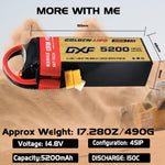 DXF Lipo Battery 4S 14.8V 5200mAh 150C Graphene Softcase with EC5 / T / TRX / XT60 / XT90 / XT150 / Q8s Plug for RC 1/8 1/10 Buggy Truck Car Off-Road Drone