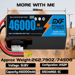 DXF SEMI-SOLID 14S 51.8V 46000mAh 5C Soft Case LiPo Battery with 8AWG Wire for Toy Cars, Boats, UAVs & Drones (1-6 Pack)