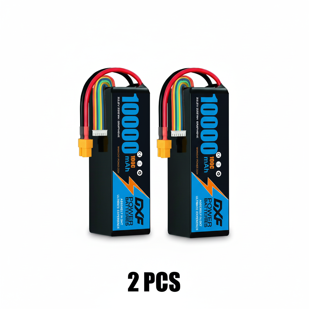 DXF 6S 22.2V 10000mAh 100C Softcase LiPo Battery with 10AWG XT60 for 1/8 RC Cars, Trucks, Buggies, Helicopters (1-6 Pack Available)