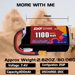 DXF 2S 7.4V 1100mAh 120C LiPo Battery for FPV Micro Drones (PH2.0 / JST / XT30 / SM / XT60 / EC5 / XT90 Options)