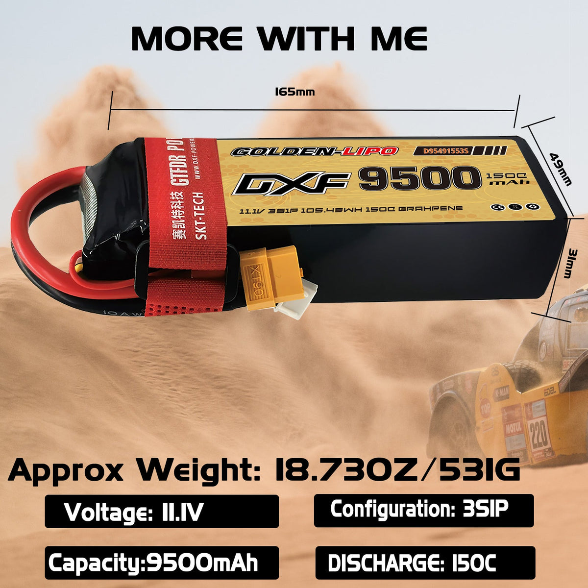 DXF LiPo Battery 3S 11.1V 9500mAh 150C Graphene Softcase with EC5 / T / TRX / XT60 / XT90 / XT150 / Q8s Plug for RC 1/8 1/10 Buggy Truck Car Off-Road Drone