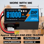 DXF 12S 44.4V 81000mAh 5C Soft Case LiPo Battery with 8AWG Wire for Toy Cars, Boats, UAVs & Drones (1-6 Pack)