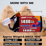 DXF 4S 14.8V 1400mAh 150C LiPo Battery for FPV Micro Drones (PH2.0 / JST / XT30 / SM / XT60 / EC5 / XT90 Options)