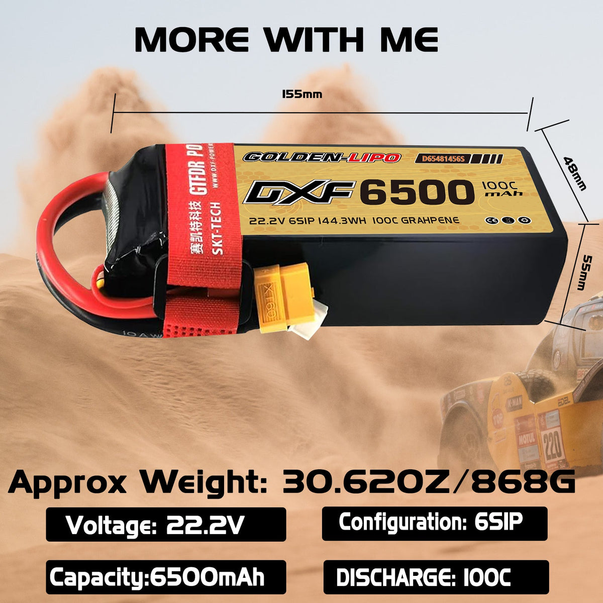 DXF Lipo Battery 6S 22.2V 6500mAh 100C Graphene Softcase with EC5 / T / TRX / XT60 / XT90 / XT150 / Q8s Plug for RC 1/8 1/10 Buggy Truck Car Off-Road Drone