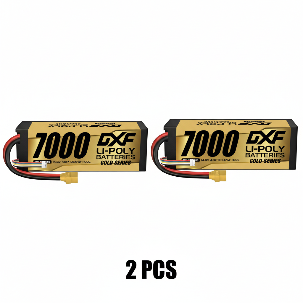 DXF 4S 14.8V 7000mAh 100C Hardcase LiPo Battery with 10AWG XT90 for 1/8 1/10 RC Cars, Trucks, Buggies (1/2 Pack Available)