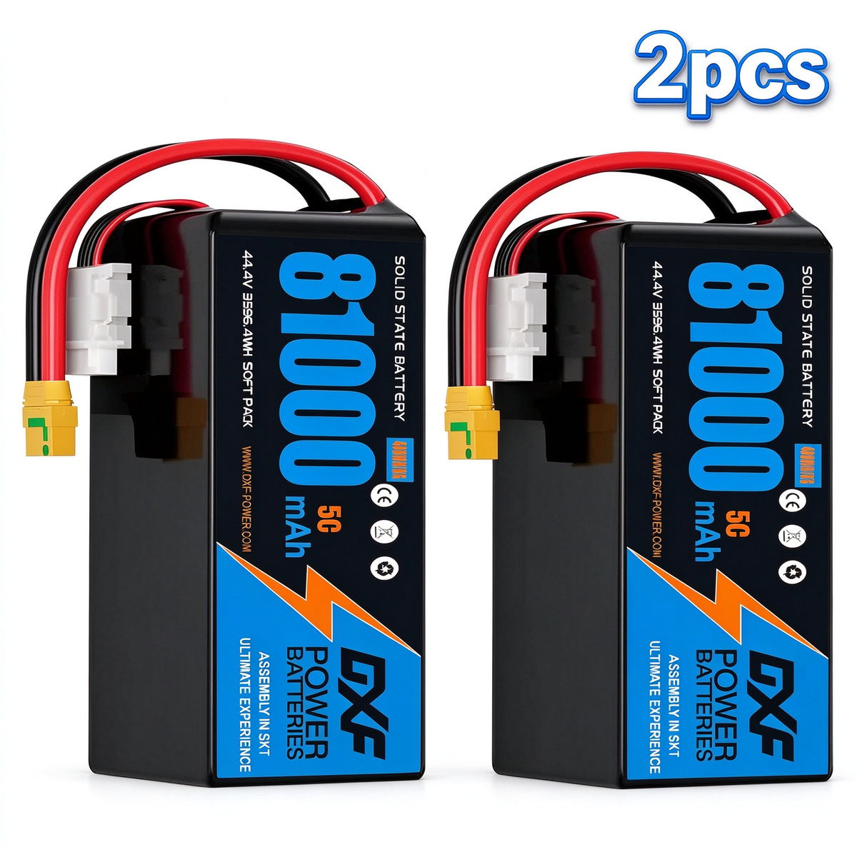 DXF 12S 44.4V 81000mAh 5C Soft Case LiPo Battery with 8AWG Wire for Toy Cars, Boats, UAVs & Drones (1-6 Pack)