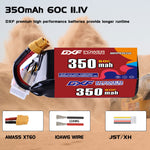 DXF LiPo Battery 3S 11.1V 350mAh 60C with PH2.0 / JST / XT30 / SM / XT60 / EC5 / XT90 for FPV Drone Whoop Micro Racing