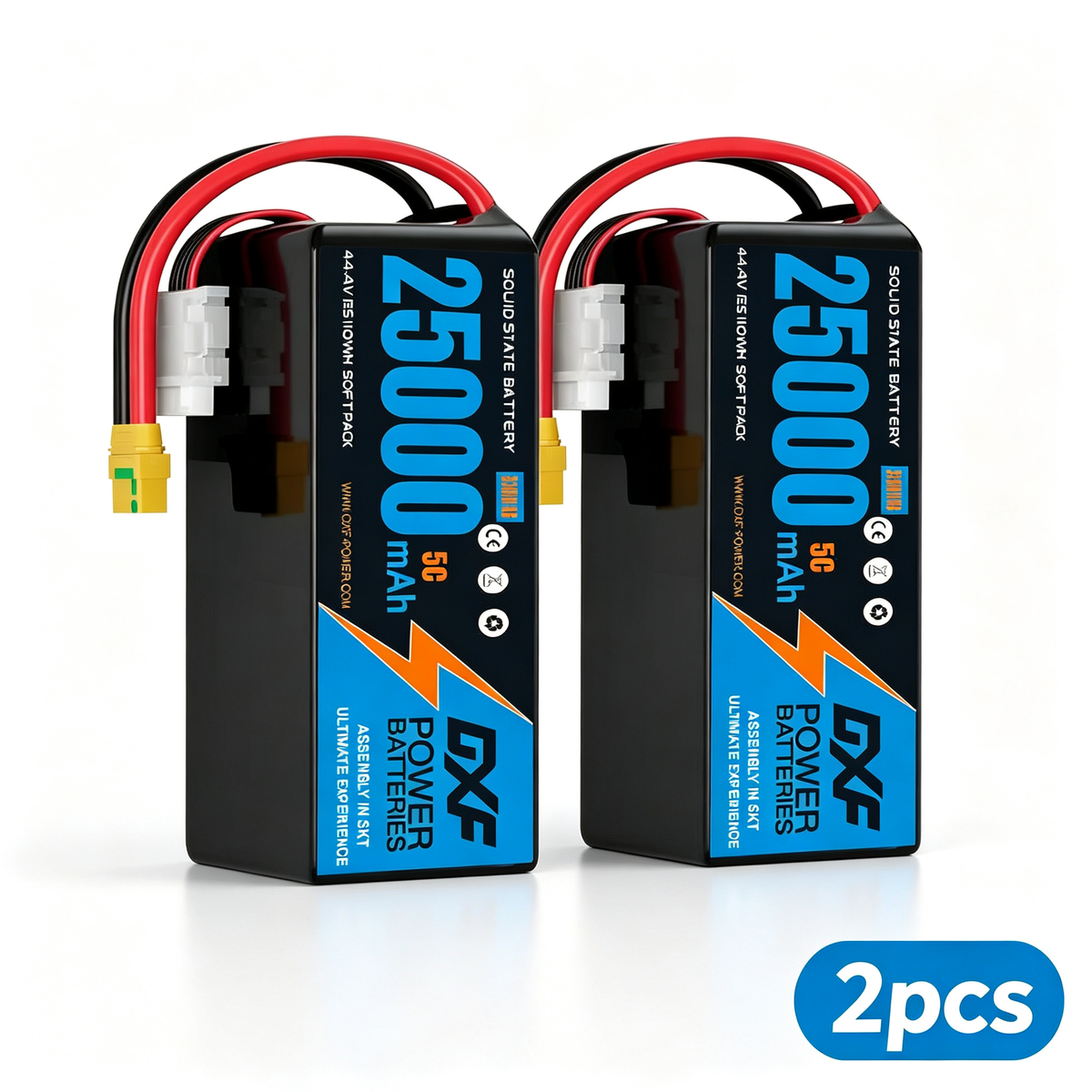 DXF SEMI-SOLID 14S 51.8V 25000mAh 5C Soft Case LiPo Battery with 8AWG Wire for Toy Cars, Boats, UAVs & Drones (1-6 Pack)