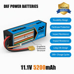 DXF 3S 11.1V 5200mAh 100C Hardcase LiPo Battery with 10AWG Deans for 1/8 1/10 RC Cars, Trucks, Buggies (2 Pack Available)