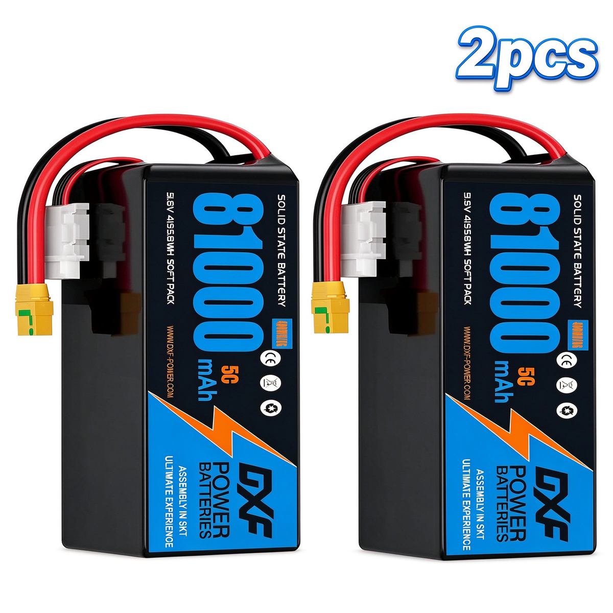 DXF 14S 51.8V 81000mAh 5C Soft Case LiPo Battery with 8AWG Wire for Toy Cars, Boats, UAVs & Drones (1-6 Pack)