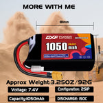 DXF 2S 7.4V 1050mAh 150C LiPo Battery for FPV Micro Drones (PH2.0 / JST / XT30 / SM / XT60 / EC5 / XT90 Options)