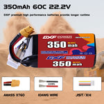 DXF LiPo Battery 6S 22.2V 350mAh 60C with PH2.0 / JST / XT30 / SM / XT60 / EC5 / XT90 for FPV Drone Whoop Micro Racing