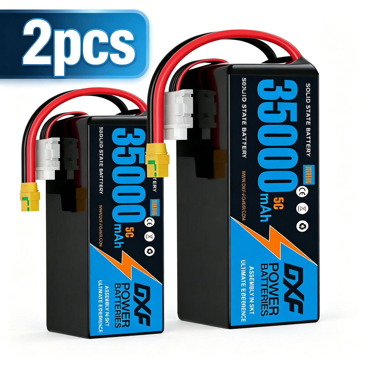 DXF 6S 22.2V 35000mAh 5C Soft Case LiPo Battery with 8AWG Wire for Toy Cars, Boats, UAVs & Drones (1-6 Pack)