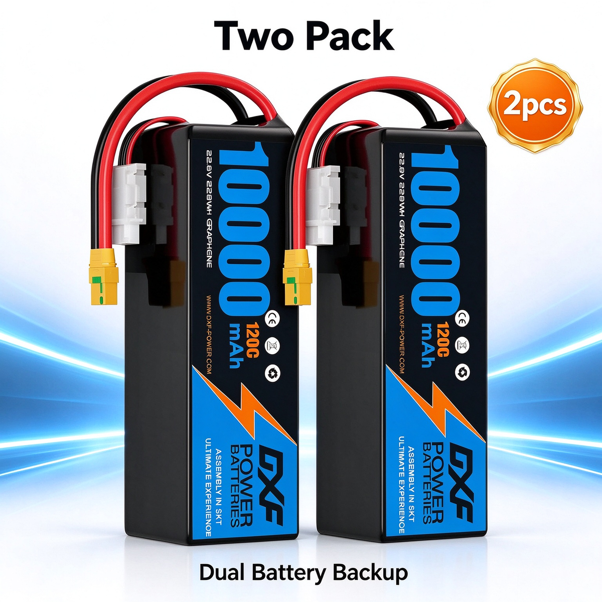 DXF 6S 22.8V 10000mAh 120C Soft Case LiHV Battery with 8AWG Wire for Toy Cars, Boats, UAVs & Drones (1-6 Pack)