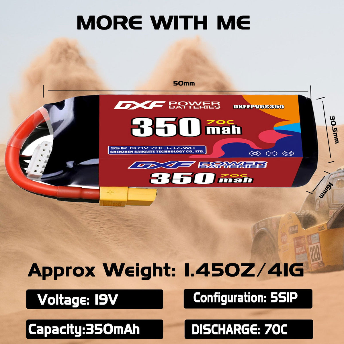 DXF LiPo Battery 5S HV 19.0V 350mAh 70C with PH2.0 / JST / XT30 / SM / XT60 / EC5 / XT90 for FPV Drone Whoop Micro Racing