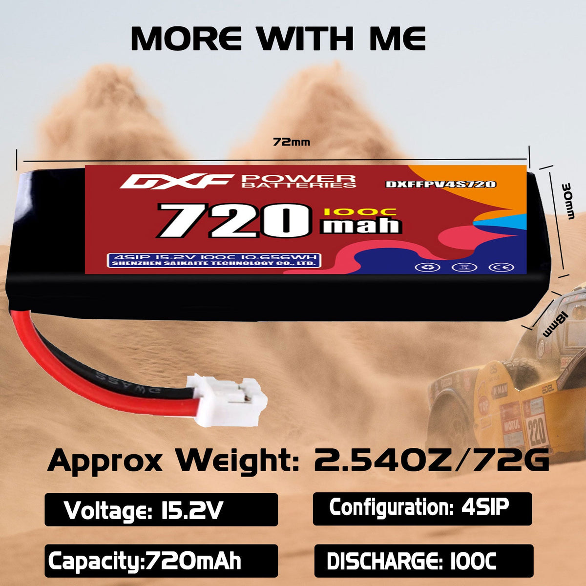 DXF 4S 15.2V 720mAh 100C LiPo Battery for FPV Micro Drones (PH2.0 / JST / XT30 / SM / XT60 / EC5 / XT90 Options)