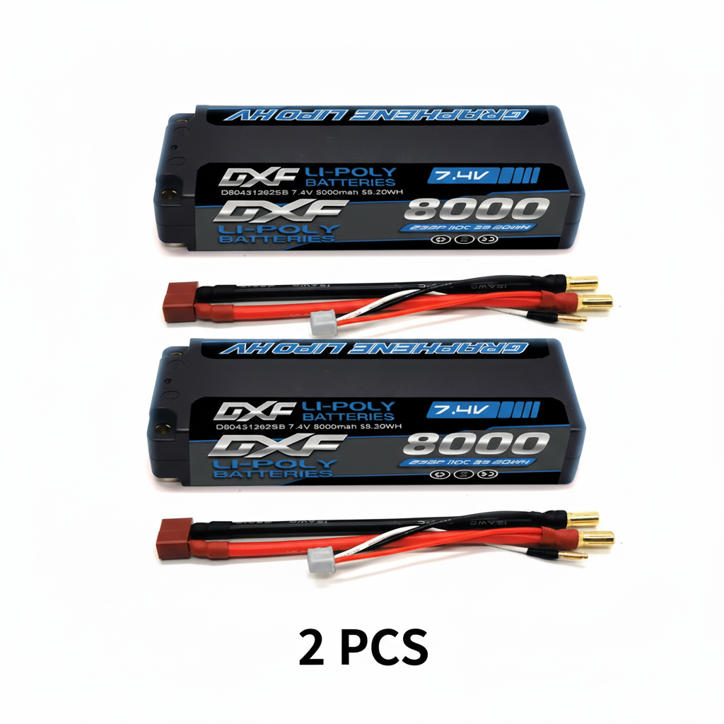 DXF 2S 7.4V 8000mAh 110C Graphene Hardcase LiPo Battery with 5mm Bullet to Deans Plug for 1/10 1/8 RC Cars, Trucks, Slash 4x4 (1-6 Pack Available)