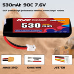DXF 2S 7.6V 530mAh 90C LiPo Battery for FPV Micro Drones (PH2.0 / JST / XT30 / SM / XT60 / EC5 / XT90 Options)
