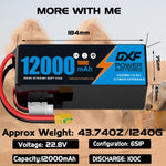 DXF 6S 22.8V 12000mAh 100C Soft Case LiPo Battery with 8AWG Wire for Toy Cars, Boats, UAVs & Drones (1-6 Pack)