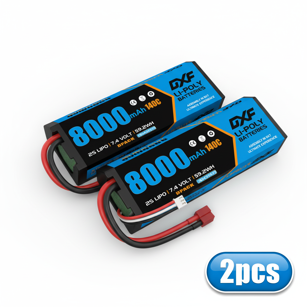 DXF 2S 7.4V 8000mAh 140C Graphene LiPo Hardcase Battery with 10AWG Deans T-Plug for 1/8 1/10 RC Car Truck Boat Drone (1-6 Pack Available)