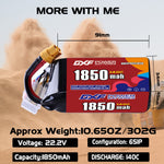 DXF 6S 22.2V 1850mAh 140C LiPo Battery for FPV Micro Drones (PH2.0 / JST / XT30 / SM / XT60 / EC5 / XT90 Options)