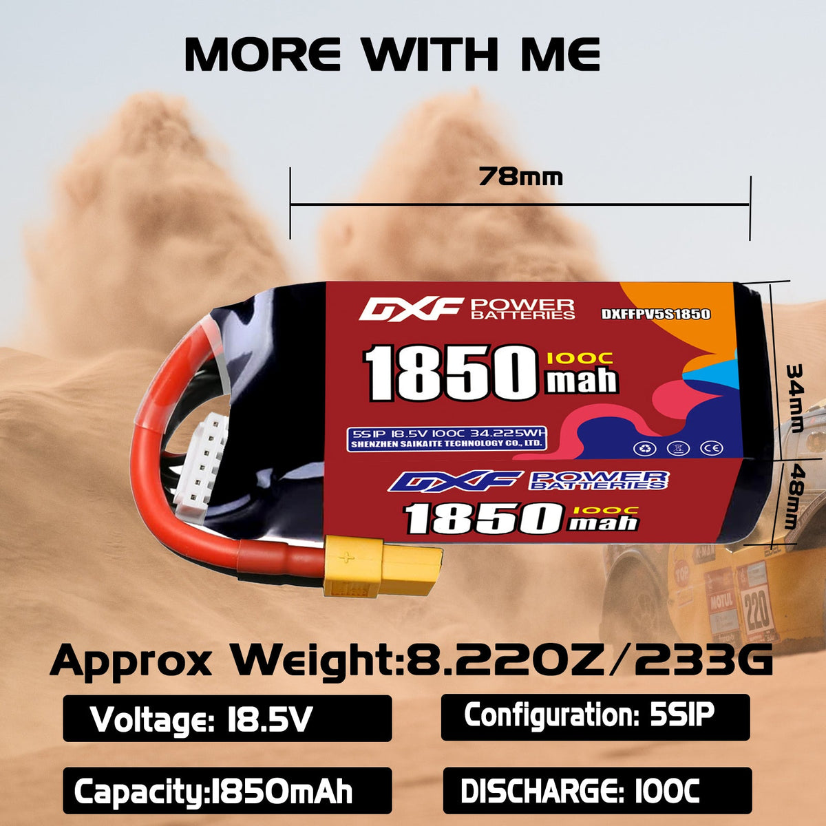 DXF 5S 18.5V 1850mAh 100C LiPo Battery for FPV Micro Drones (PH2.0 / JST / XT30 / SM / XT60 / EC5 / XT90 Options)