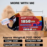 DXF 4S 14.8V 1850mAh 100C LiPo Battery for FPV Micro Drones (PH2.0 / JST / XT30 / SM / XT60 / EC5 / XT90 Options)