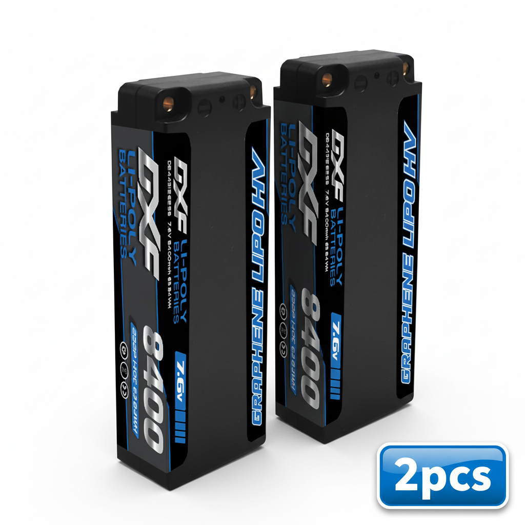 DXF 2S HV 7.6V 8400mAh 140C Graphene LiPo Hardcase Battery with 12AWG 5mm Bullet to Deans Plug for 1/8 1/10 RC Car Truck Boat Drone (1-6 Pack Available)